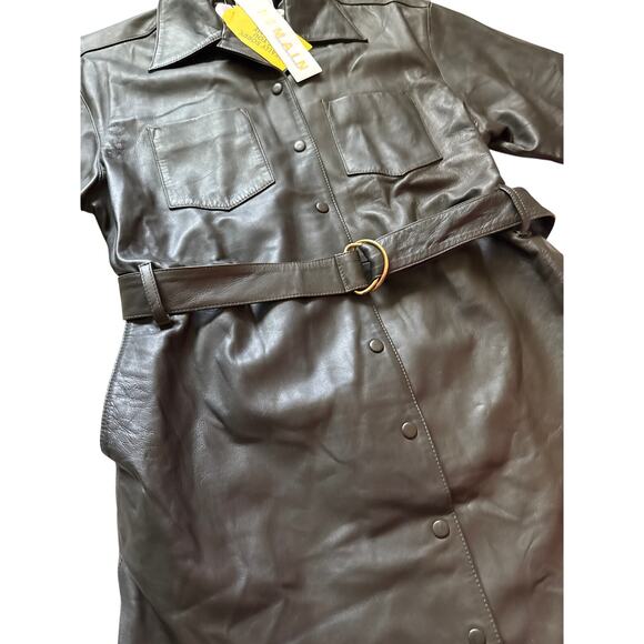 REMAIN by Birger Christensen Puglia Leather Shirt Dress Tarmac Size 12 - Picture 10 of 13